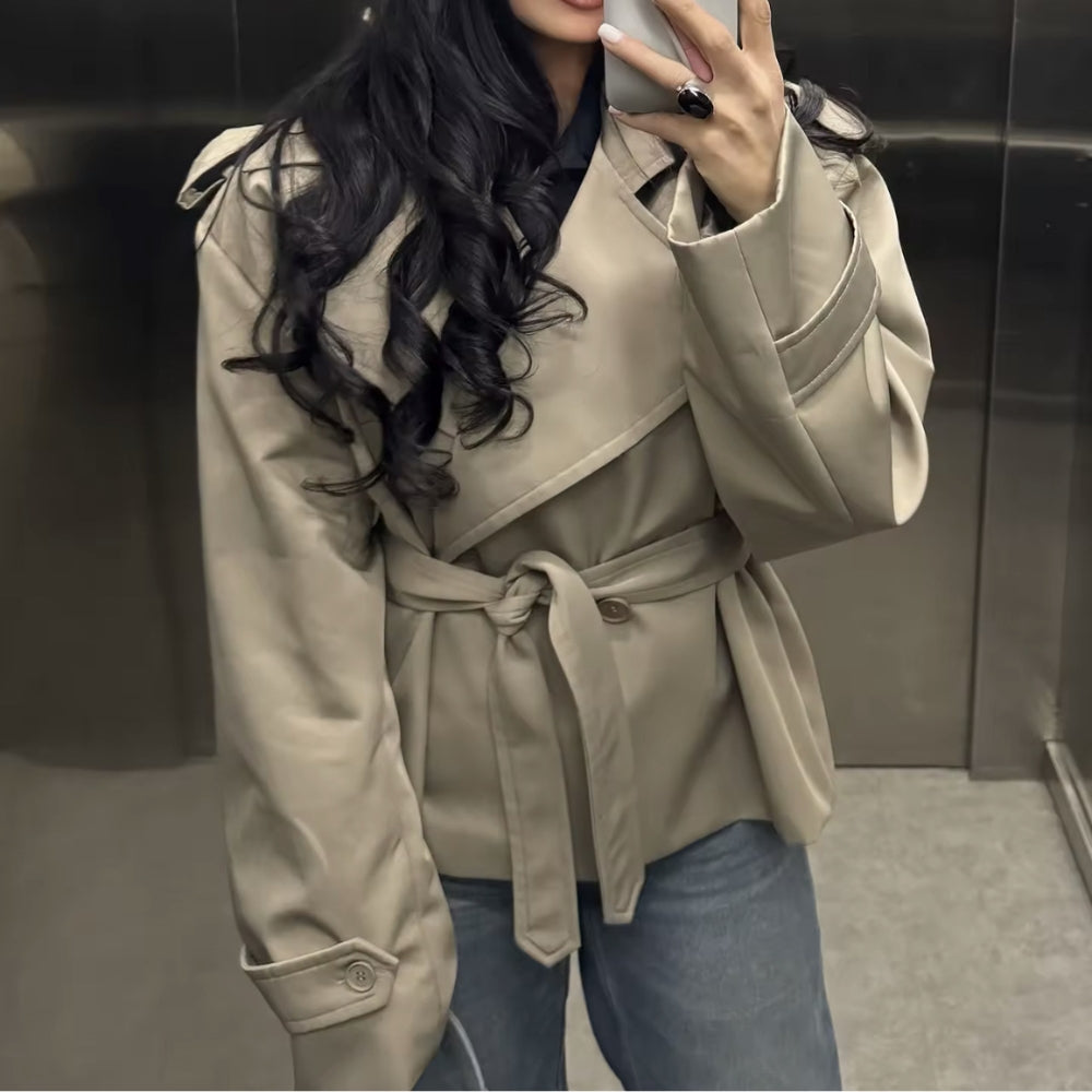 Women’s Lace-Up Cropped Trench Coat