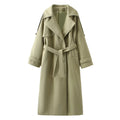 Women’s Solid Double-Breasted Long Coat with Belt
