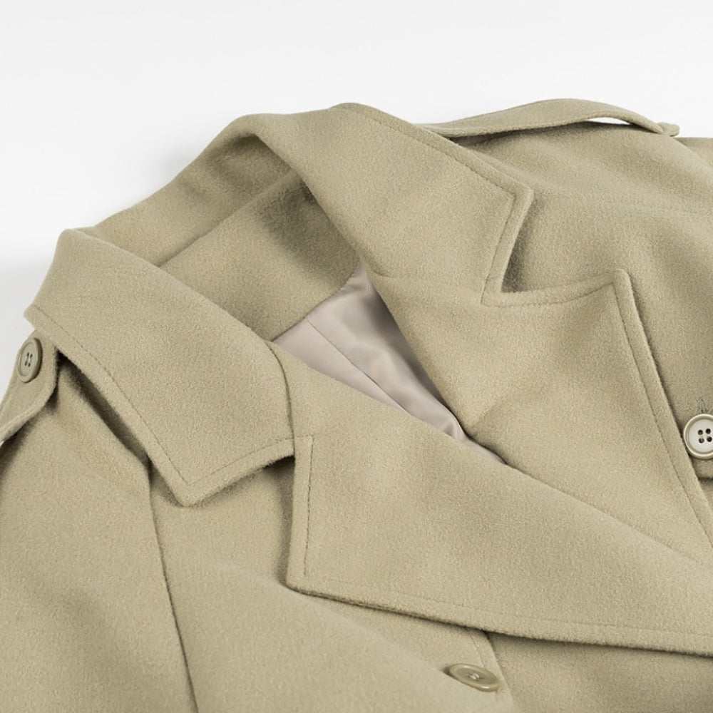 Women’s Solid Double-Breasted Long Coat with Belt