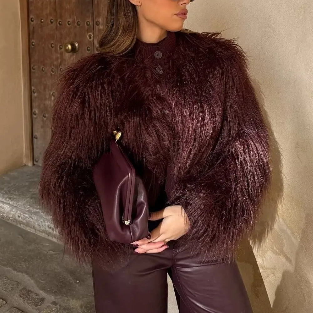 Women’s Faux Fur Ribbed Knit Jacket