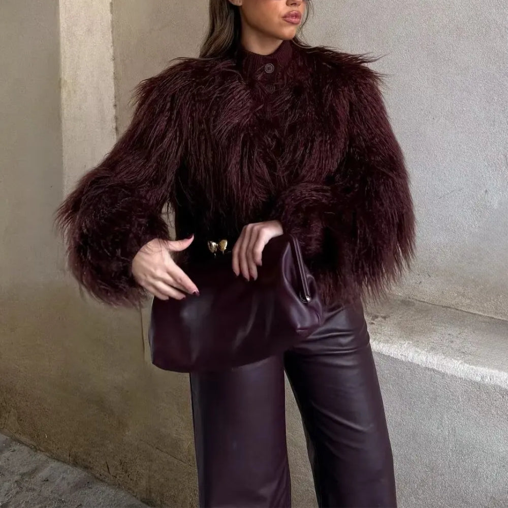 Women’s Faux Fur Ribbed Knit Jacket