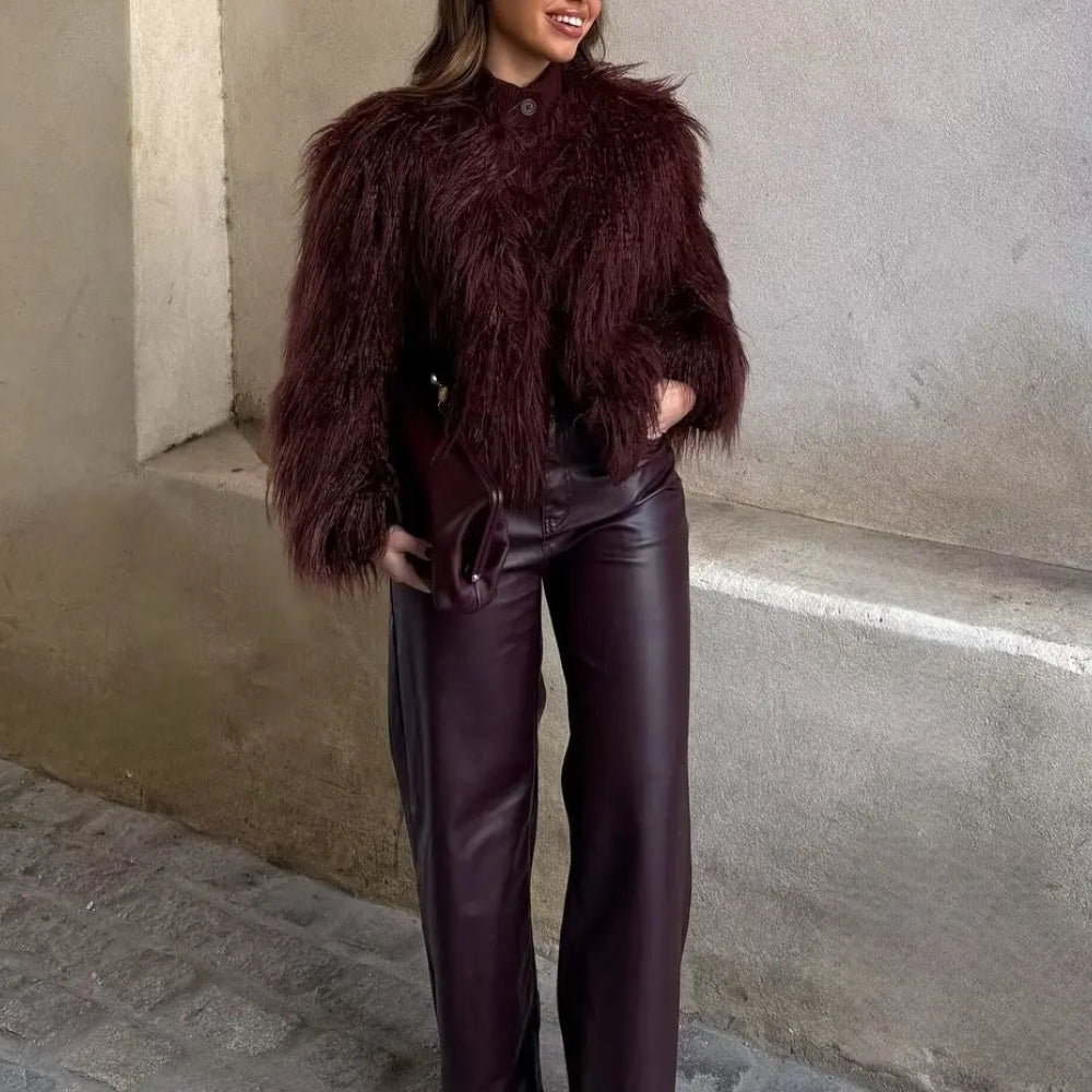 Women’s Faux Fur Ribbed Knit Jacket
