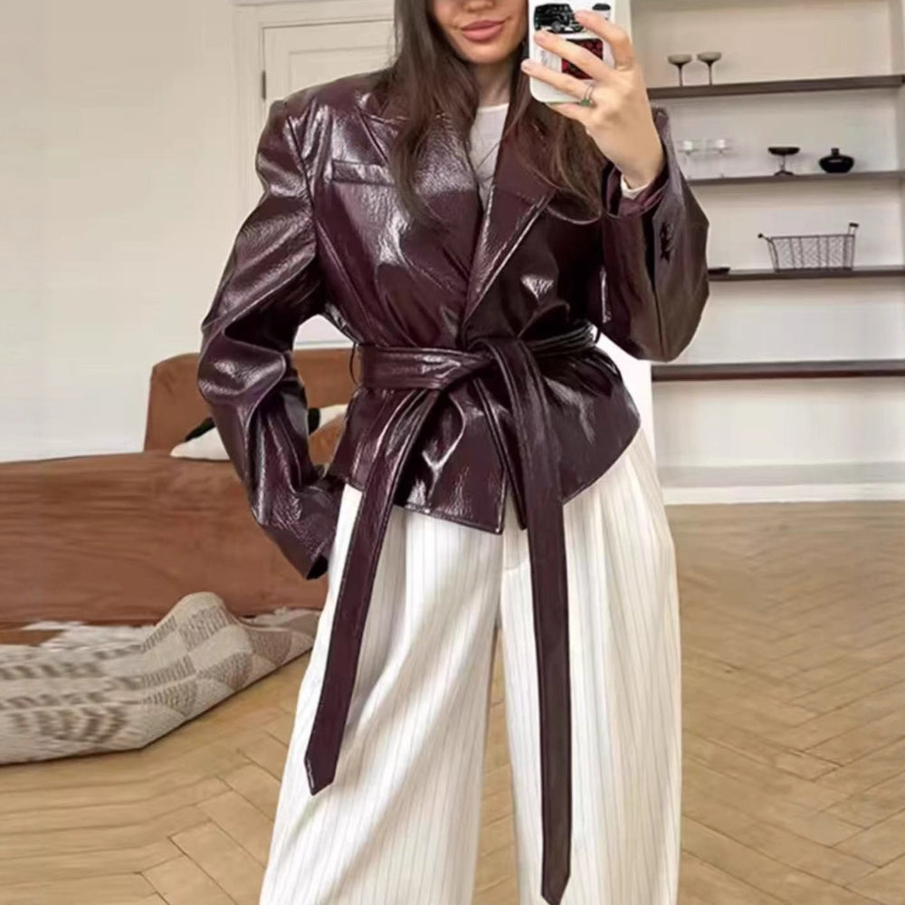 Women’s Belted Glossy Jacket