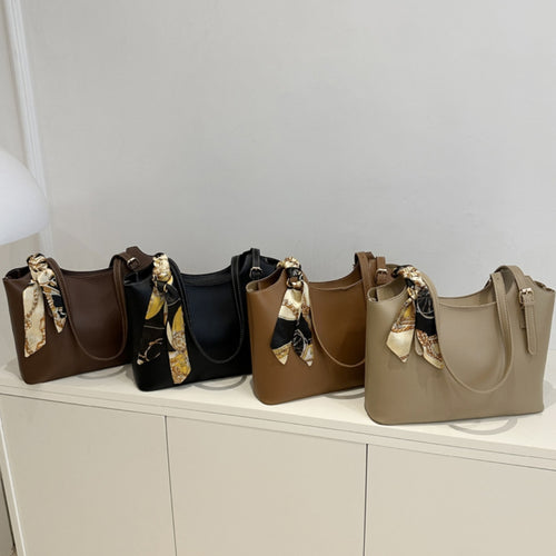 Women’s Large Faux Leather Tote Bag with Scarf Adjustable Strap