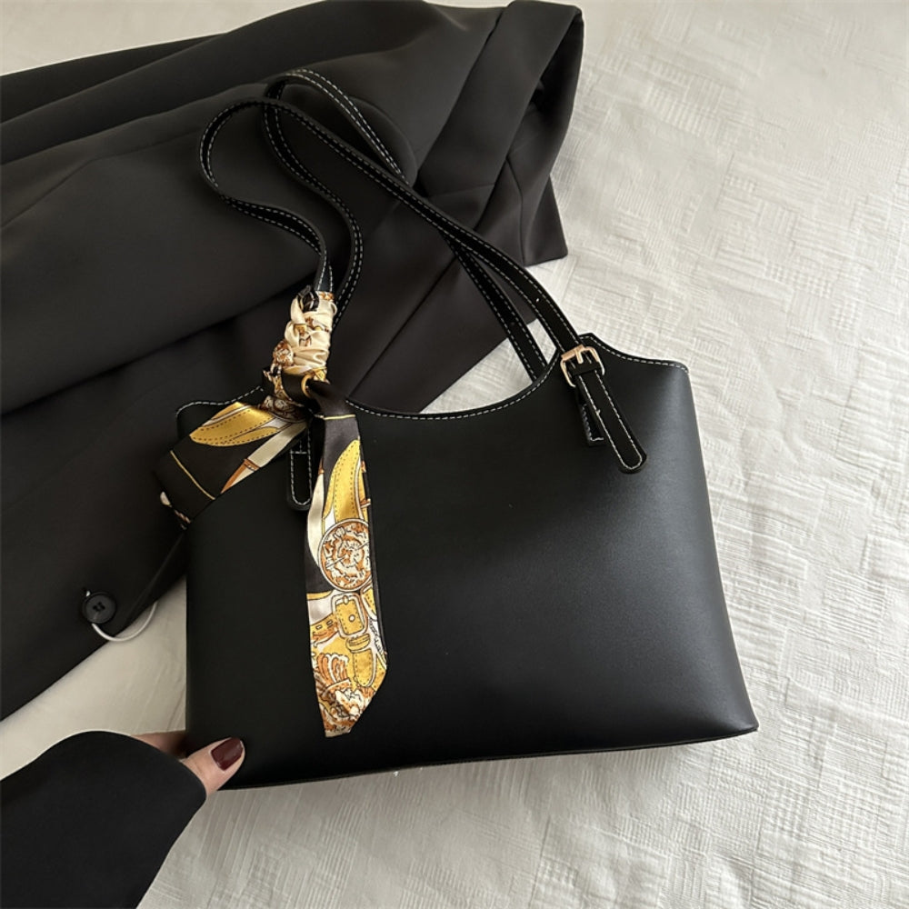 Women’s Large Faux Leather Tote Bag with Scarf Adjustable Strap