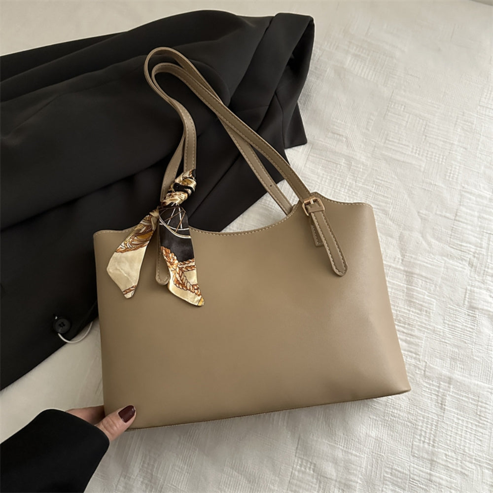 Women’s Large Faux Leather Tote Bag with Scarf Adjustable Strap