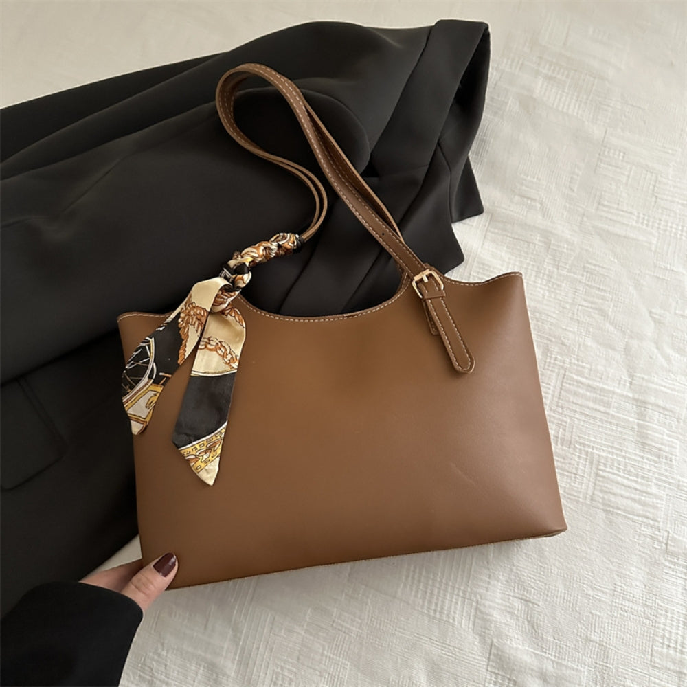 Women’s Large Faux Leather Tote Bag with Scarf Adjustable Strap