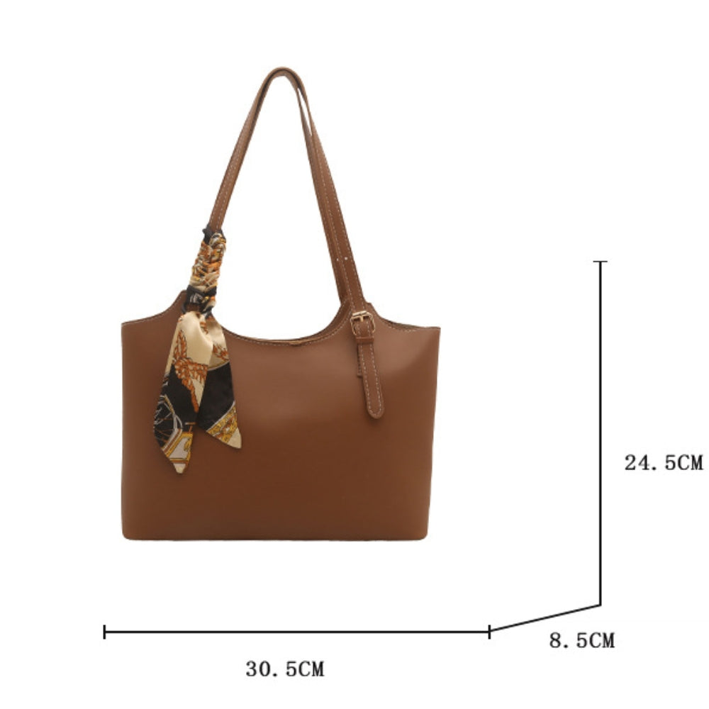 Women’s Large Faux Leather Tote Bag with Scarf Adjustable Strap
