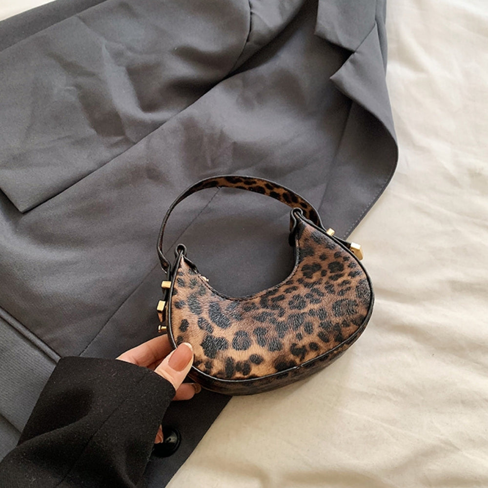 Women’s Leopard Print Crescent Mini Handbag Clutch