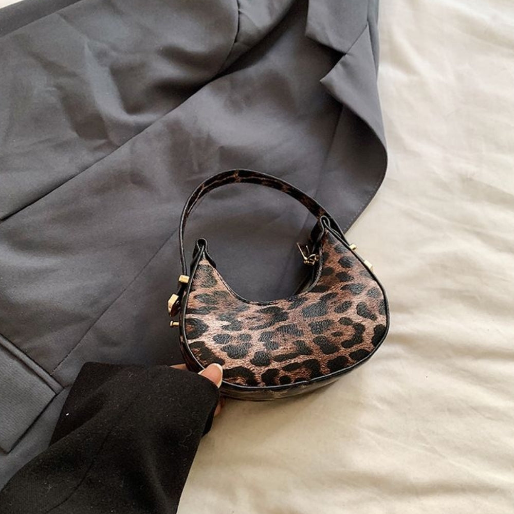 Women’s Leopard Print Crescent Mini Handbag Clutch
