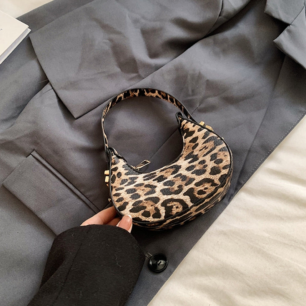Women’s Leopard Print Crescent Mini Handbag Clutch