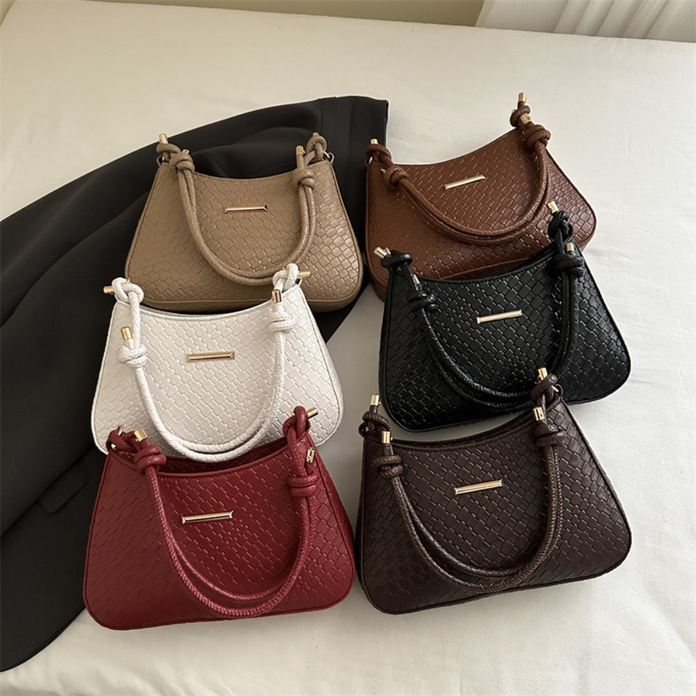 Women’s Woven Crescent Underarm Bag with Knotted Handle