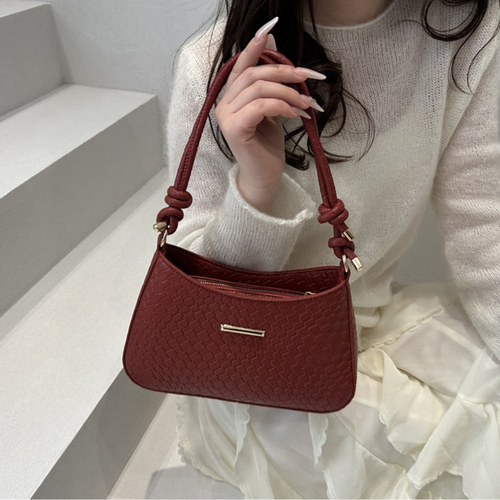 Women’s Woven Crescent Underarm Bag with Knotted Handle