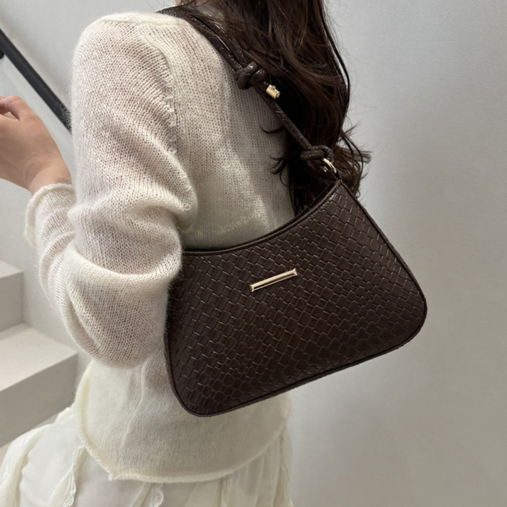 Women’s Woven Crescent Underarm Bag with Knotted Handle