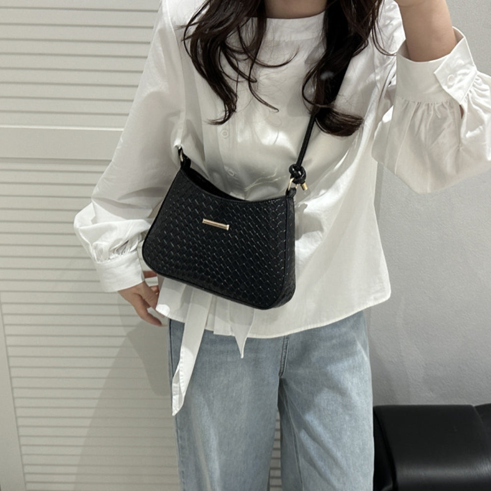 Women’s Woven Crescent Underarm Bag with Knotted Handle