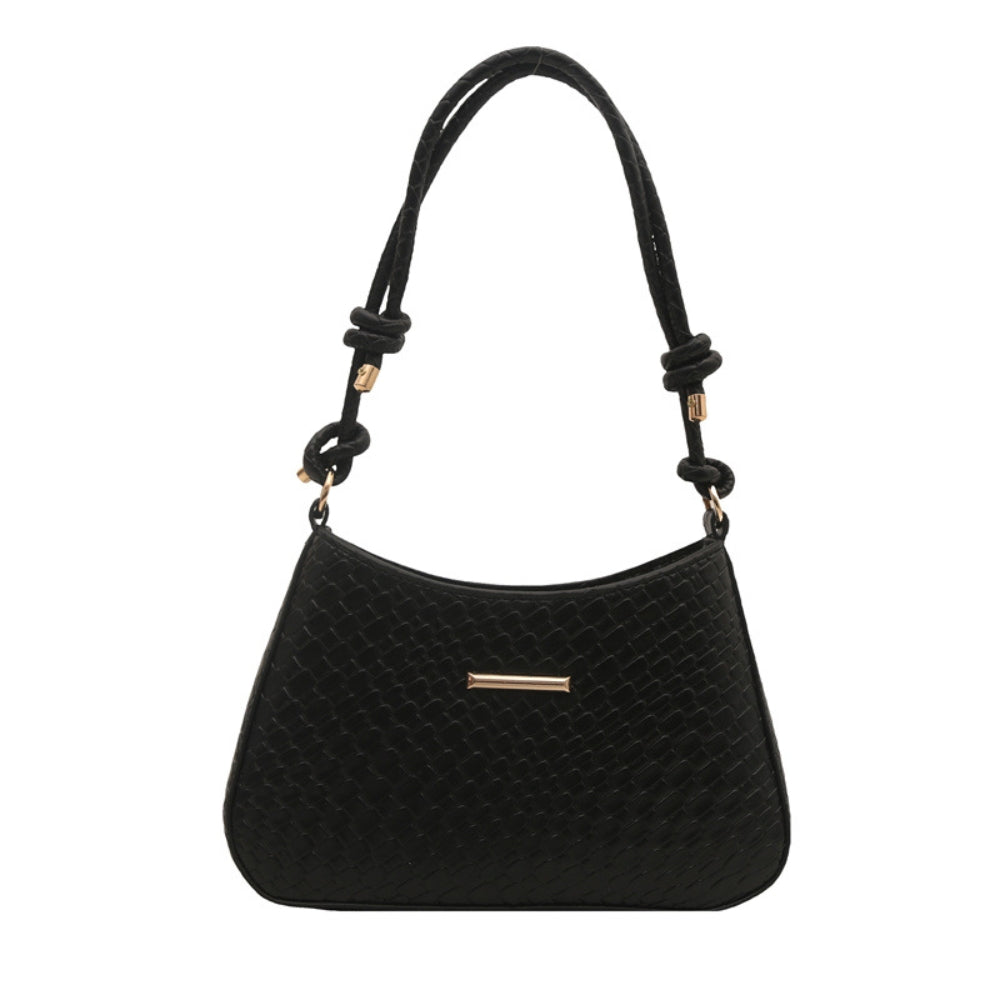 Women’s Woven Crescent Underarm Bag with Knotted Handle
