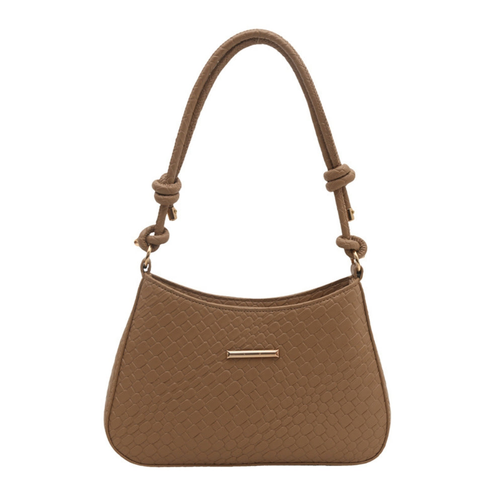Women’s Woven Crescent Underarm Bag with Knotted Handle