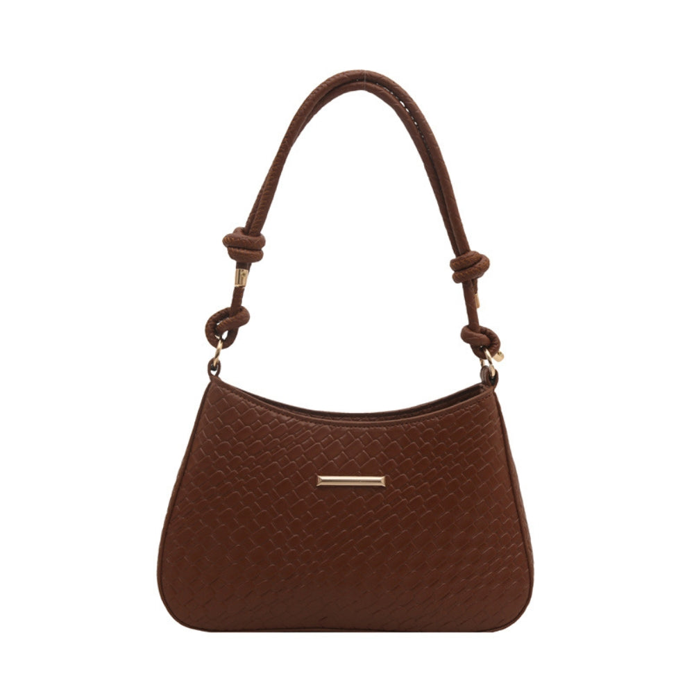 Women’s Woven Crescent Underarm Bag with Knotted Handle