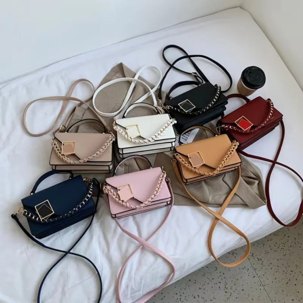 Women’s Structured Square Crossbody Bag with Braided Strap