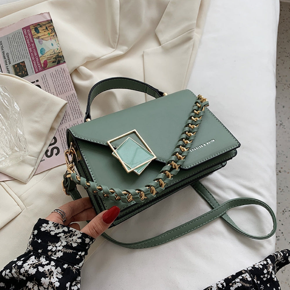 Women’s Structured Square Crossbody Bag with Braided Strap