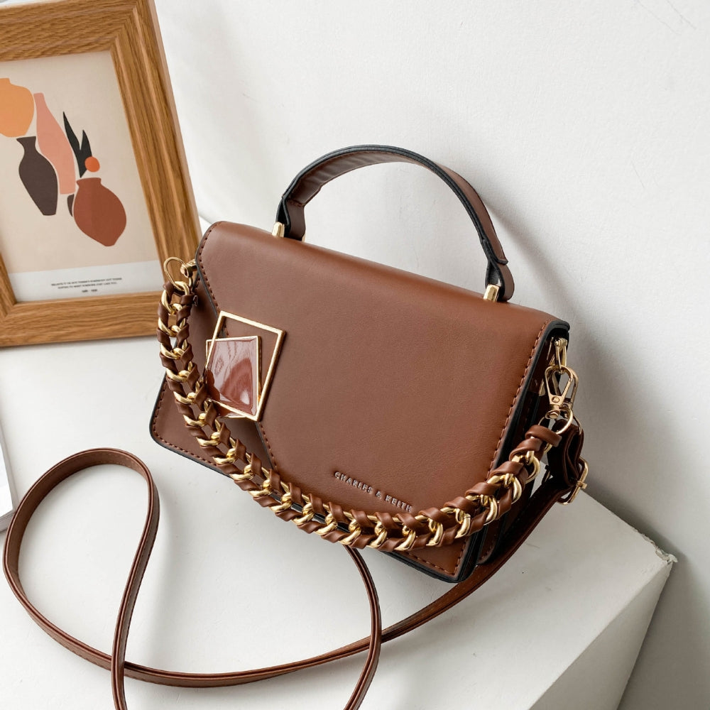 Women’s Structured Square Crossbody Bag with Braided Strap