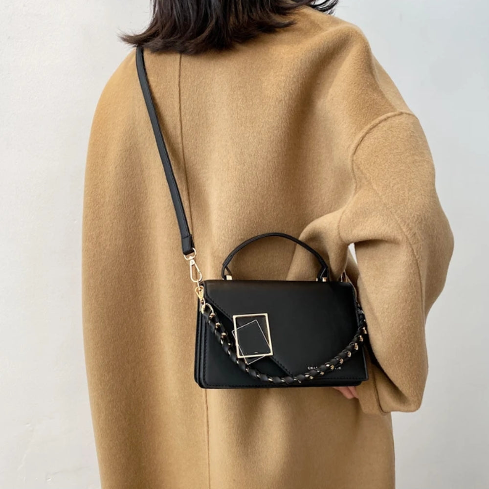 Women’s Structured Square Crossbody Bag with Braided Strap