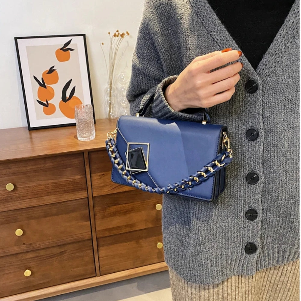 Women’s Structured Square Crossbody Bag with Braided Strap