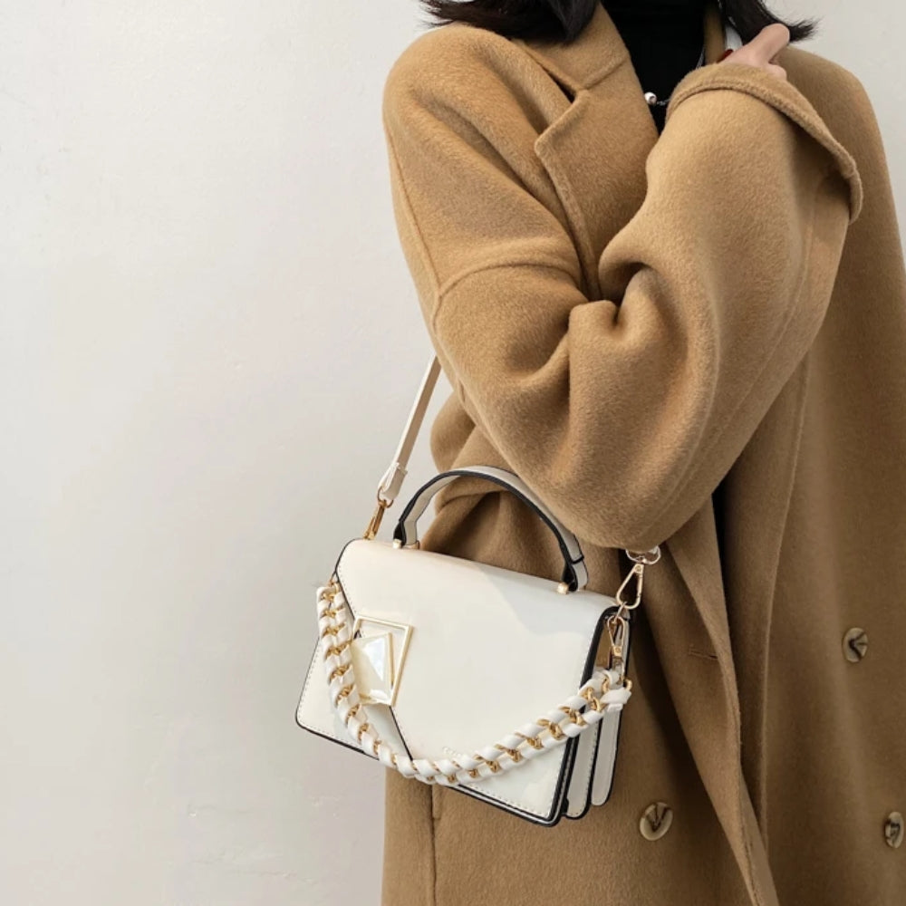 Women’s Structured Square Crossbody Bag with Braided Strap
