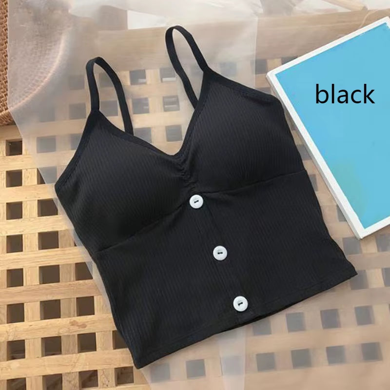 Women Knitted Tank Top Strap Vest Female Knitting Crop Top Chest Wrap Pure Cotton Underwear Camisoles