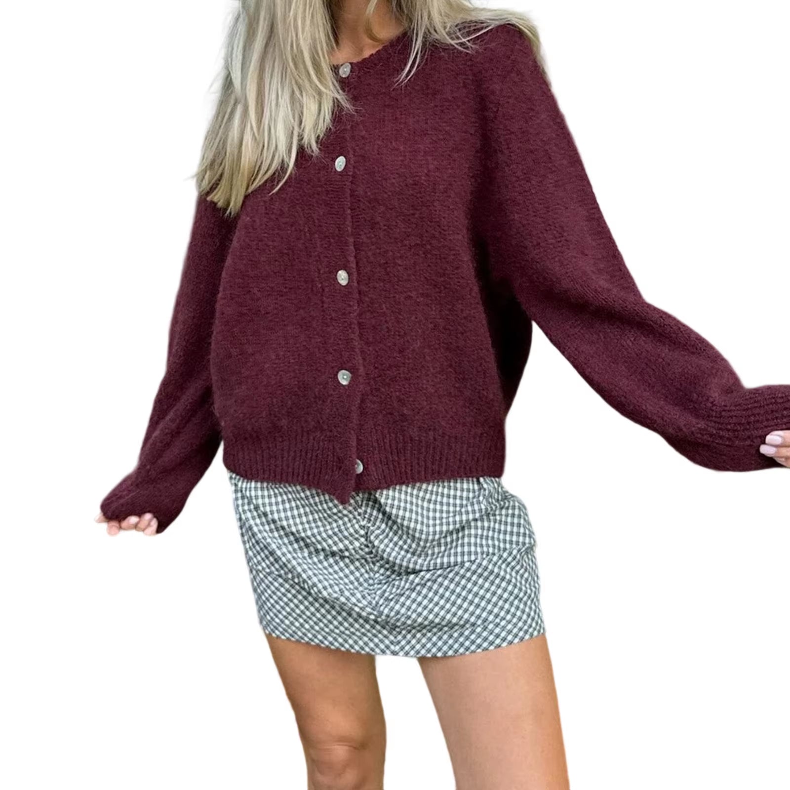 Pull cardigan femme automne – Style rétro Y2K, maille unie à boutons, look tendance