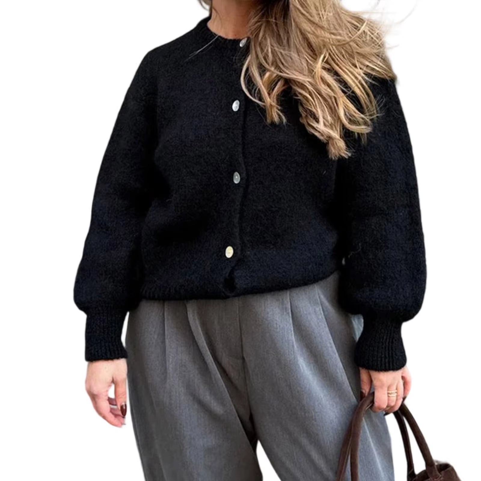 Pull cardigan femme automne – Style rétro Y2K, maille unie à boutons, look tendance