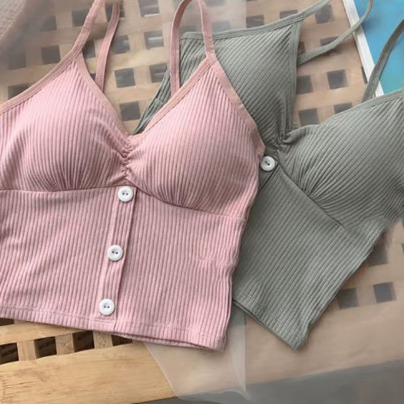 Women Knitted Tank Top Strap Vest Female Knitting Crop Top Chest Wrap Pure Cotton Underwear Camisoles