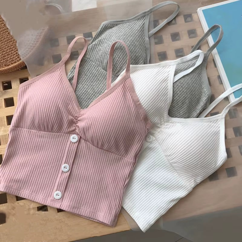Women Knitted Tank Top Strap Vest Female Knitting Crop Top Chest Wrap Pure Cotton Underwear Camisoles