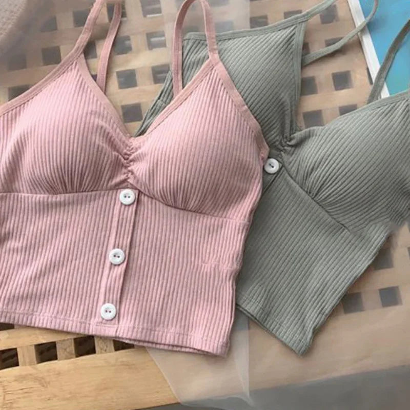 Women Knitted Tank Top Strap Vest Female Knitting Crop Top Chest Wrap Pure Cotton Underwear Camisoles