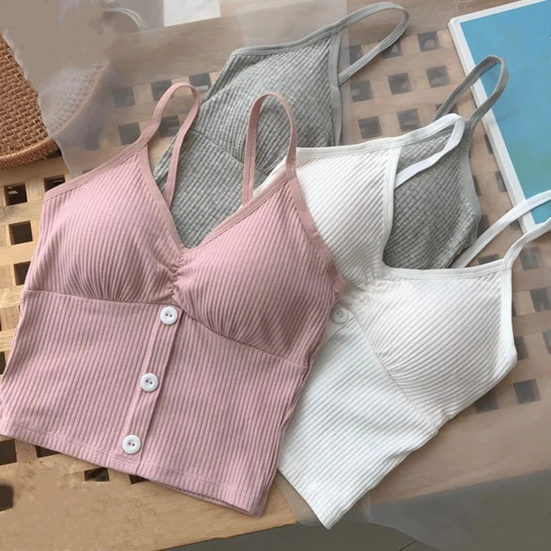 Women Knitted Tank Top Strap Vest Female Knitting Crop Top Chest Wrap Pure Cotton Underwear Camisoles