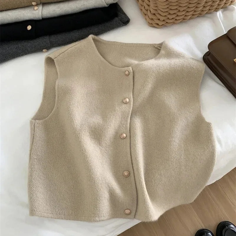 Pull sans manches femme – Gilet tricoté élégant, look soft chic et rétro