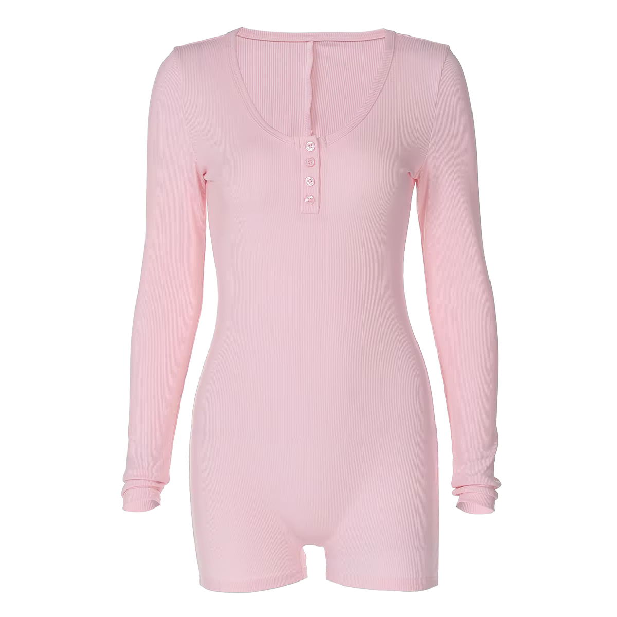 Combishort Hugcitar Femme – Printemps Côtelé, Col Carré, Moulant & Sexy, Manches Longues, Boutons – Streetwear & Sport