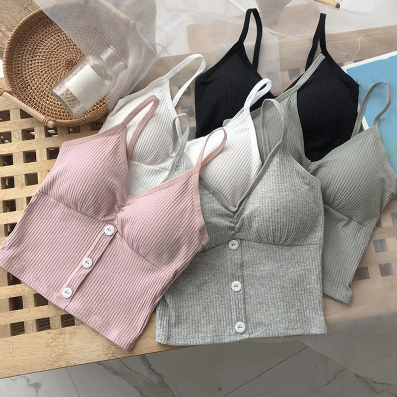 Women Knitted Tank Top Strap Vest Female Knitting Crop Top Chest Wrap Pure Cotton Underwear Camisoles