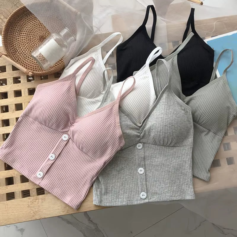 Women Knitted Tank Top Strap Vest Female Knitting Crop Top Chest Wrap Pure Cotton Underwear Camisoles