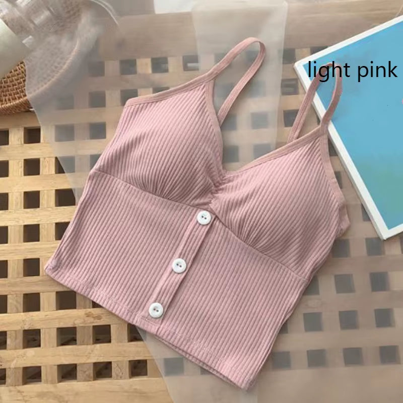 Women Knitted Tank Top Strap Vest Female Knitting Crop Top Chest Wrap Pure Cotton Underwear Camisoles