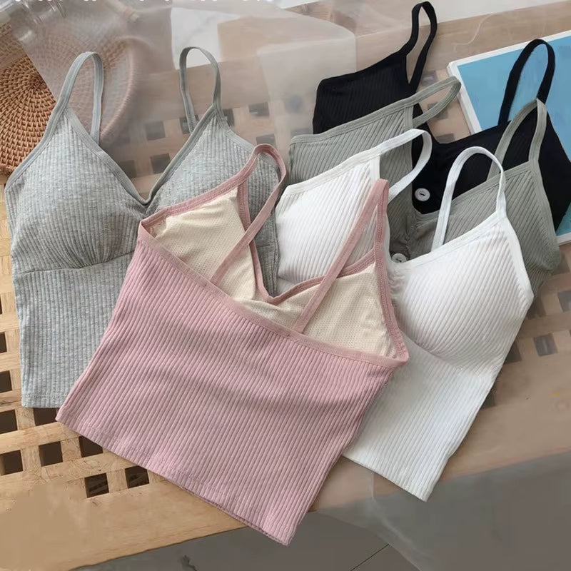 Women Knitted Tank Top Strap Vest Female Knitting Crop Top Chest Wrap Pure Cotton Underwear Camisoles