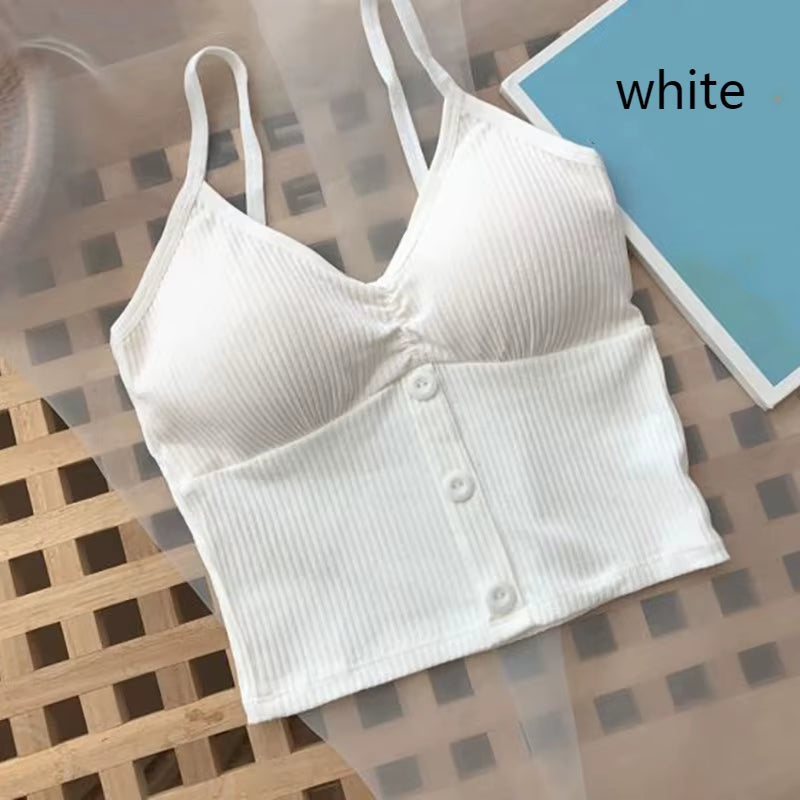 Women Knitted Tank Top Strap Vest Female Knitting Crop Top Chest Wrap Pure Cotton Underwear Camisoles